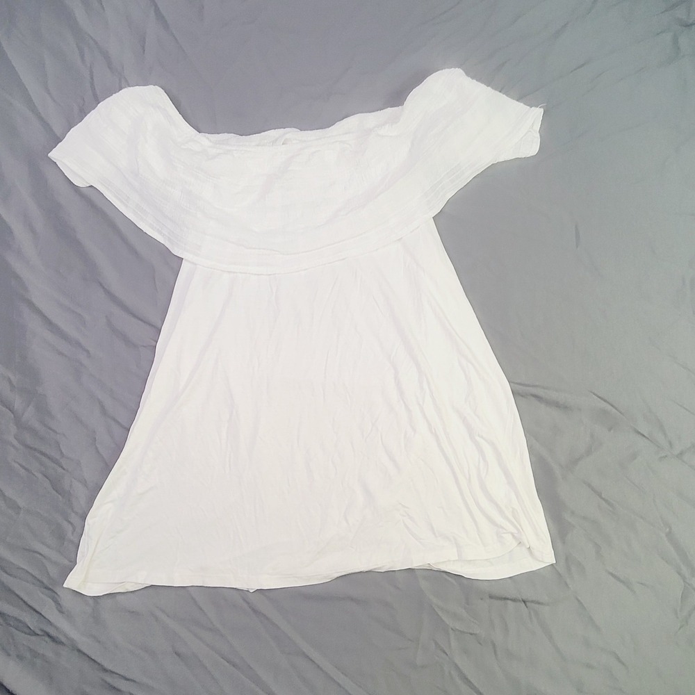 Cable & Gauge Women XL Off Shoulder Ruffle Blouse‎ White Textured Boho Top New